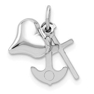 14K White Gold 3D Heart, Cross & Anchor Mini Small Necklace Charm Pendant